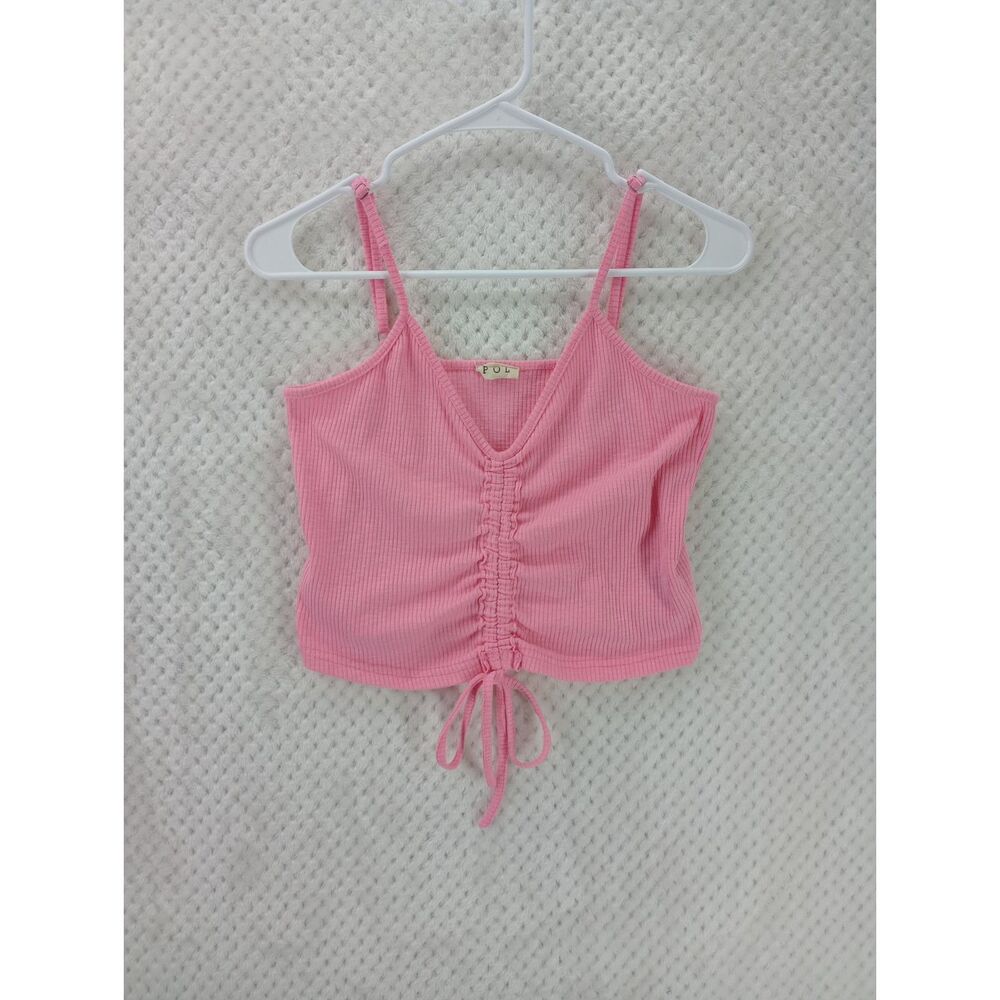 Pol Women's Medium Baby Pink Ribbed Spaghetti Strap Crop Top